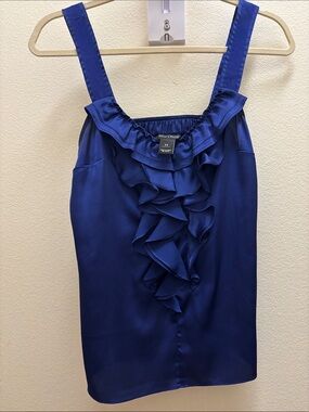 White House Black Market Royal Blue Ruffle Front Satin Camisole